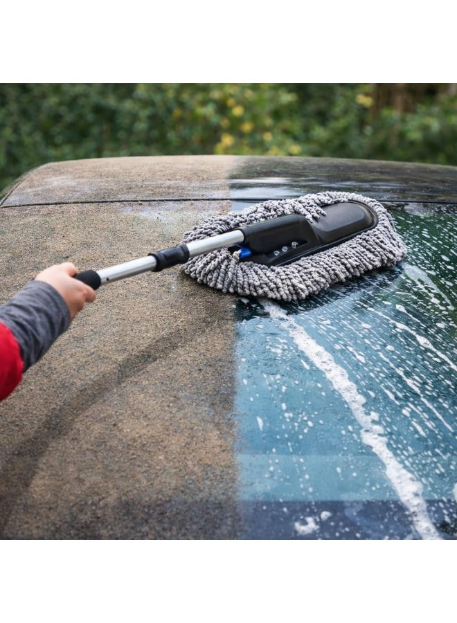 فرشاة غسيل السيارات مع ممسحة ومقبض تلسكوبي، مصنوعة من ألياف دقيقة ناعمة مقاومة للخدش، رأس قابل للإزالة، أداة تنظيف داخلية وخارجية للسيارات، للعناية المنزلية والتفاصيل، قابلة للتمديد من 70 سم إلى 85 سم - Image 5